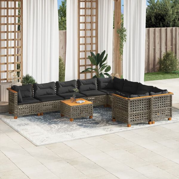 vidaXL Set Divano da Giardino 10 pz con Cuscini Grigio in Polyrattan