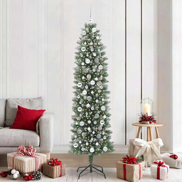 vidaXL Albero di Natale Artificiale Sottile Verde e Bianco 210 cm