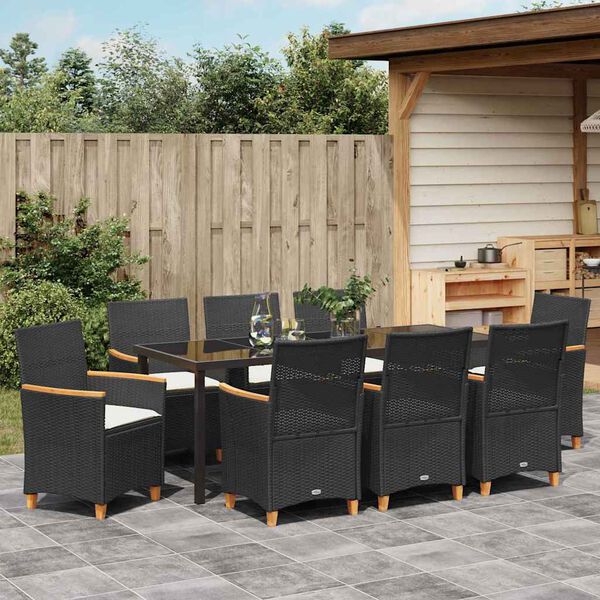 vidaXL Set da Pranzo per Giardino 9 pcs Nero polyrattan