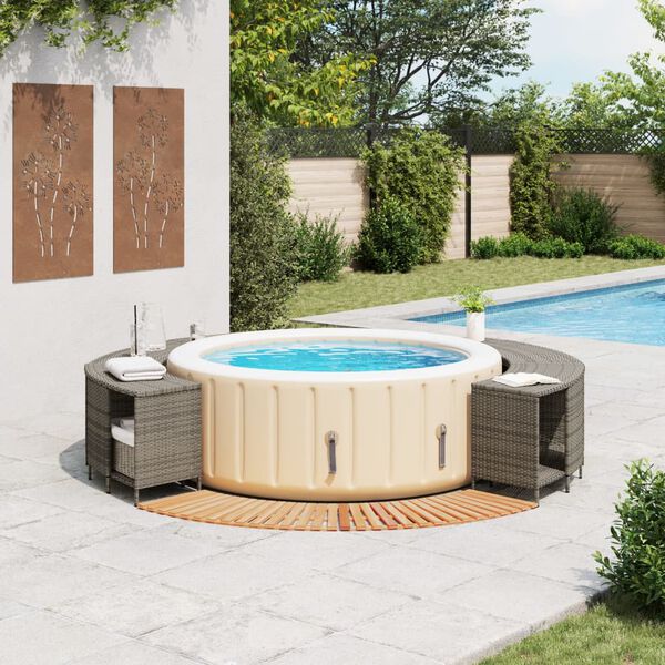 vidaXL Bordo per Spa Grigio in Polyrattan e Legno Massello di Acacia