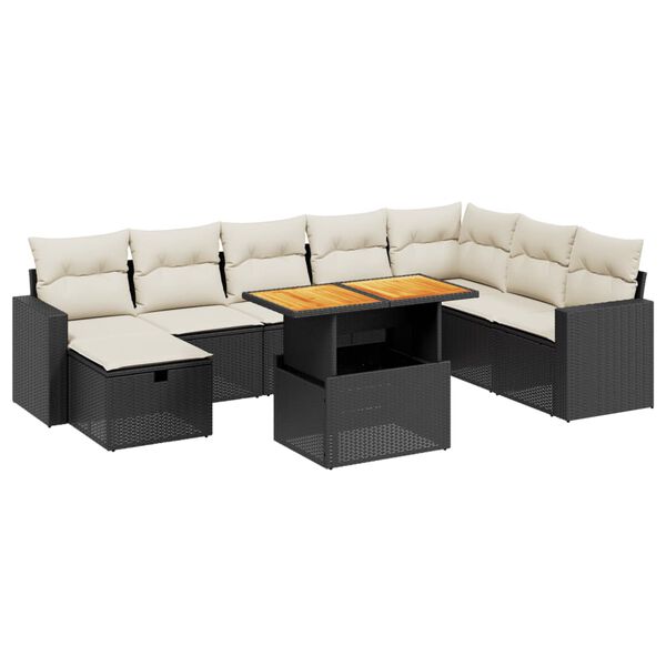 vidaXL Set Divani da Giardino 9 pz con Cuscini Nero in Polyrattan
