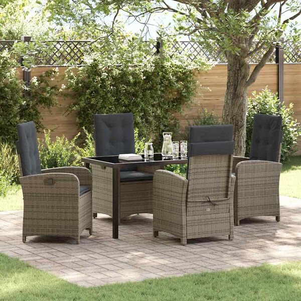 vidaXL Set da Pranzo per Giardino con cuscino 5 pcs Grigio polyrattan