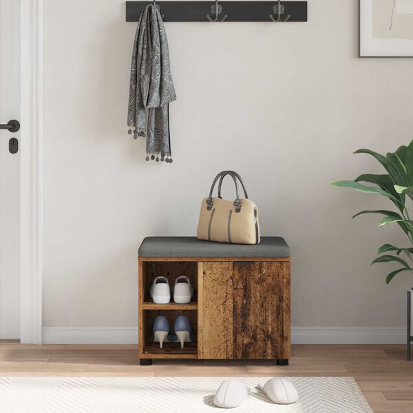 vidaXL Panca per ingresso con cuscino Legno vecchio 60 x 38 x 46 cm