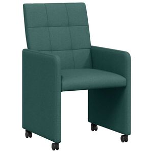 vidaXL Sedie da Pranzo con Ruote 2 pz Tessuto Verde scuro