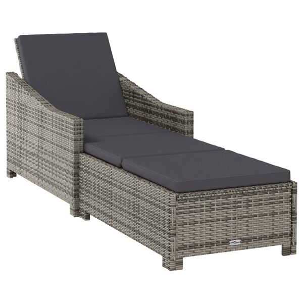 vidaXL Lettino Prendisole con Cuscino Grigio Scuro Polyrattan Grigio