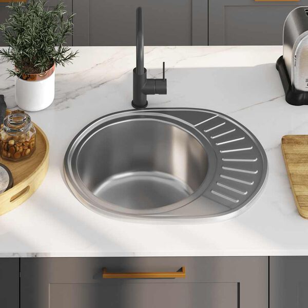 vidaXL Lavello da Cucina con Filtro e Sifone Ovale in Acciaio Inox
