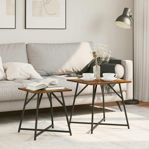 vidaXL Set tavolini 2 pcs Rovere affumicato e Nero 50 x 50 x 50 cm