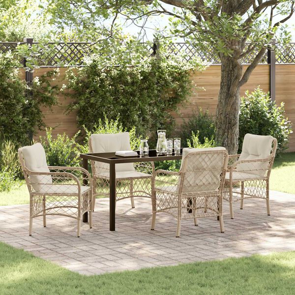 vidaXL Set da Pranzo per Giardino con cuscino 5 pcs Beige polyrattan
