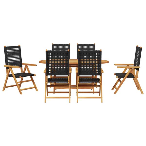 vidaXL Set da Pranzo per Giardino 7 pcs Nero Legno di Acacia Massello