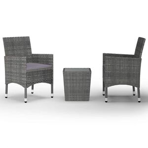 vidaXL Set Bistrot Giardino 3 pz Polyrattan e Vetro Temperato Grigio