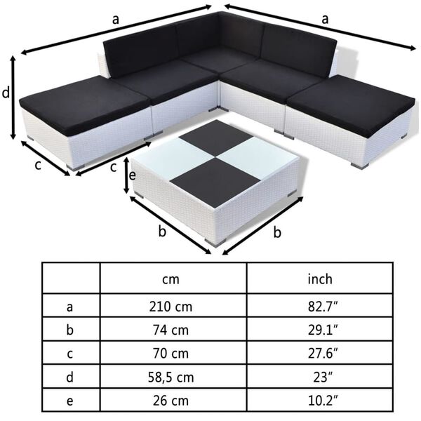 vidaXL Set Divani da Giardino 6 pz con Cuscini in Polyrattan Bianco