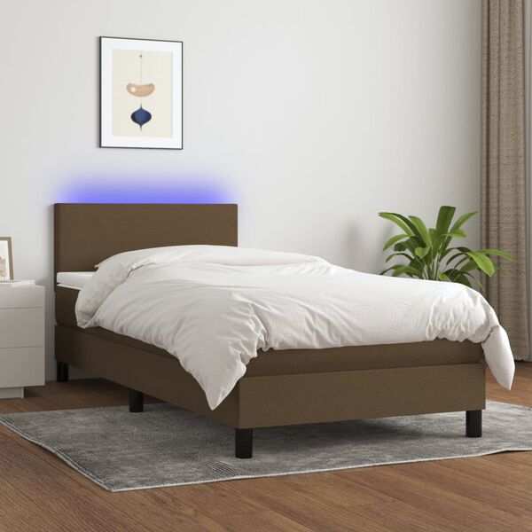 vidaXL Letto a Molle Materasso e LED Marrone Scuro 90x200cm in Tessuto