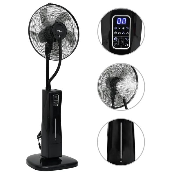 vidaXL Ventilatore Nebulizzatore a Piedistallo con Telecomando Nero