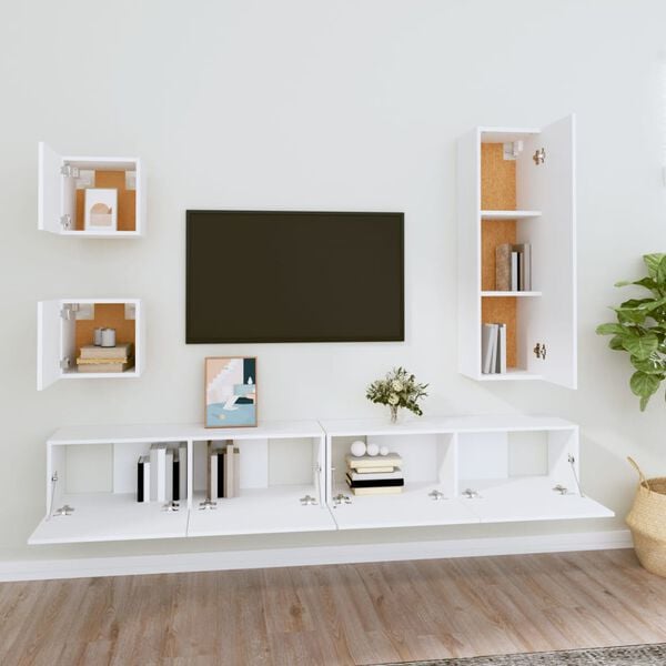 vidaXL Set di Mobili Porta TV 5 pz Bianco in Legno Multistrato