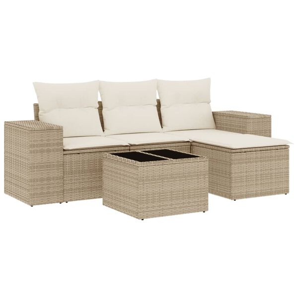 vidaXL Set Divano da Giardino 5 pz con Cuscini Beige in Polyrattan