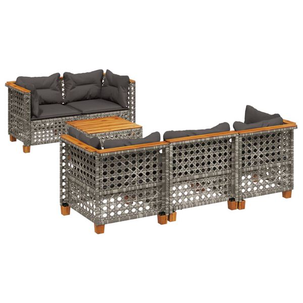 vidaXL Set Divano da Giardino 6 pz con Cuscini Grigio in Polyrattan