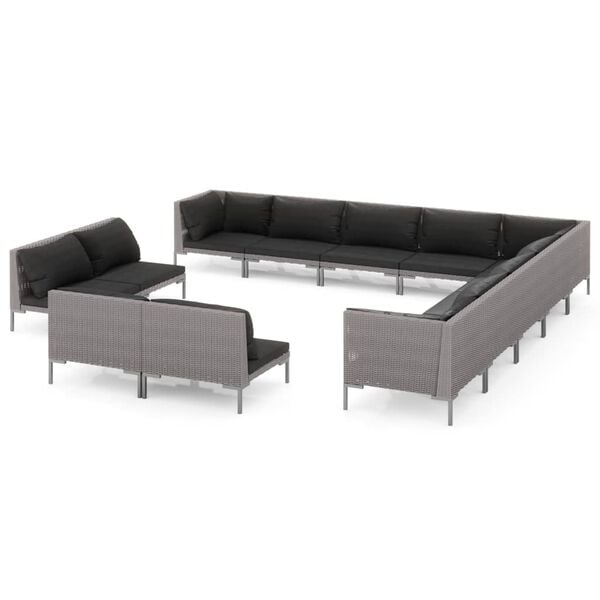 vidaXL Set Divani da Giardino 13 pz Cuscini in Polyrattan Grigio Scuro