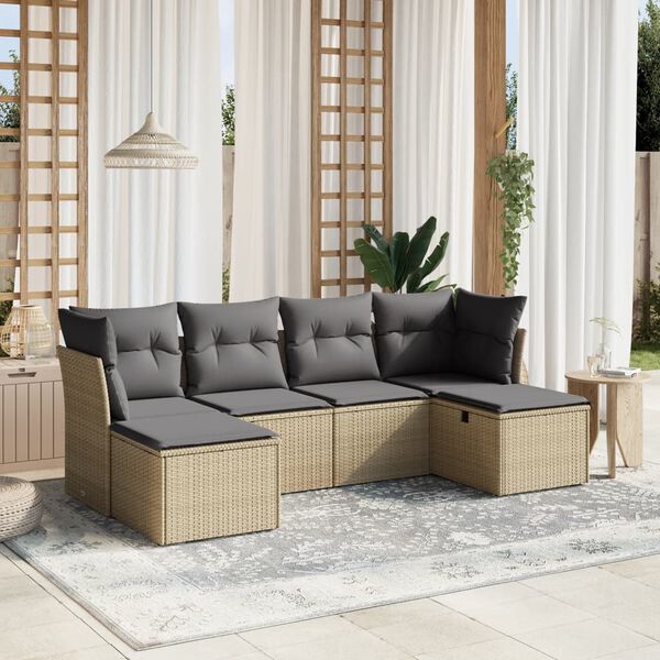vidaXL Set Divano da Giardino 6 pz con Cuscini Beige Misto Polyrattan