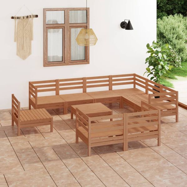 vidaXL Set Salotto da Giardino 10 pz in Legno Massello di Pino Ambra