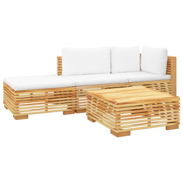 vidaXL Set Divani da Giardino 4 pz con Cuscini Legno Massello di Teak