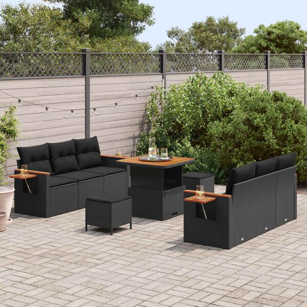 vidaXL Set Divano da Giardino con cuscino 11 pcs Nero polyrattan