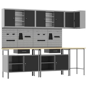 vidaXL Set di mobili da lavoro con cassetto 10 pcs Nero e Grigio