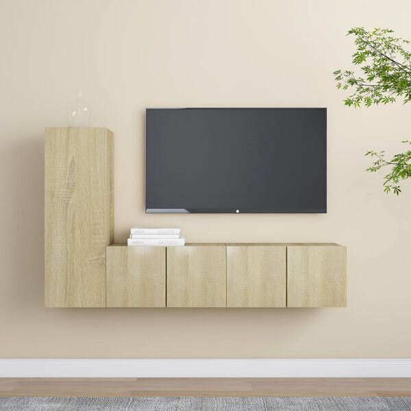 vidaXL Set di Mobili Porta TV 3 pz Rovere Sonoma in Legno Multistrato