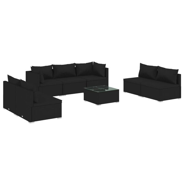 vidaXL Set Divani da Giardino 8 pz con Cuscini in Polyrattan Nero