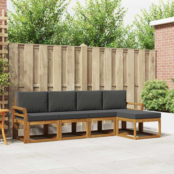 vidaXL Set di divani da esterno con cuscino 5 pcs Naturale e Antracite