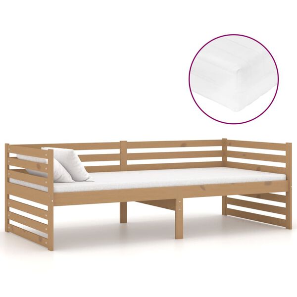 vidaXL Divano Letto con Materasso 90x200 cm Ambra Legno Massello Pino