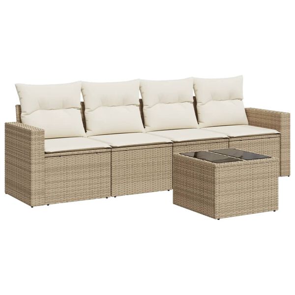 vidaXL Set Divano da Giardino 5 pz con Cuscini Beige in Polyrattan