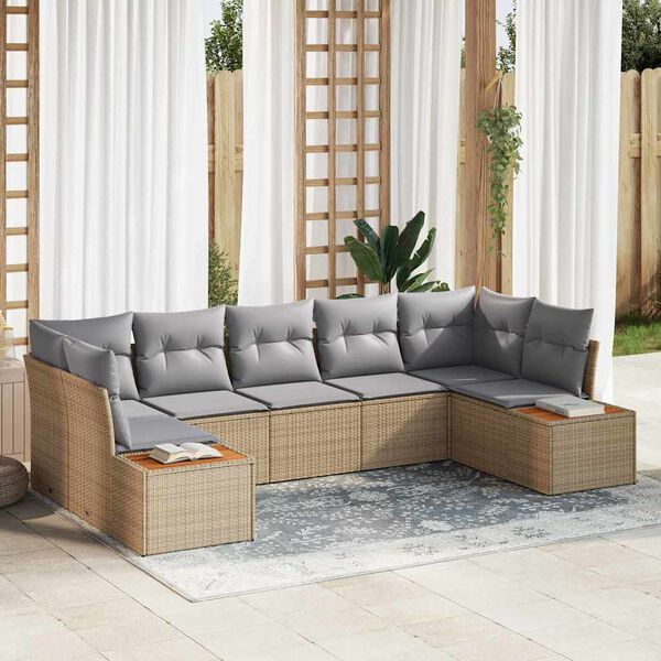 vidaXL Set Divano da Giardino 7 pcs Beige e Grigio Chiaro Polyrattan