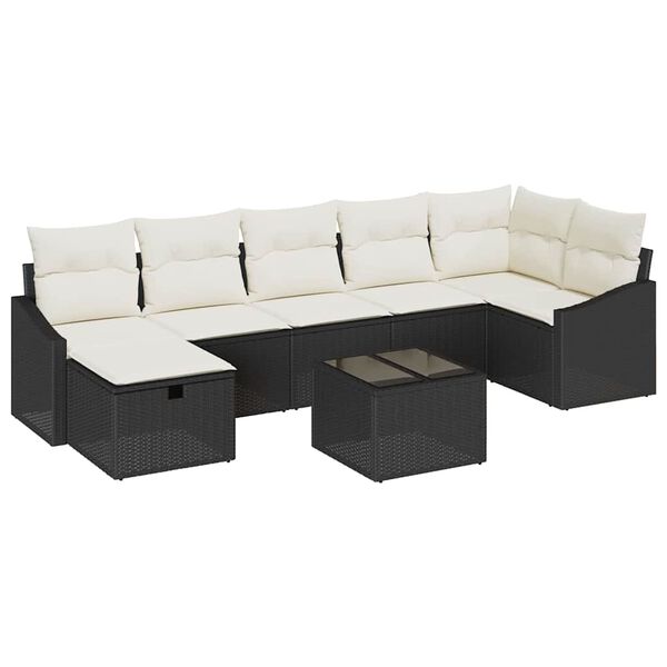 vidaXL Set di divani con cuscino 8 pcs Nero polyrattan
