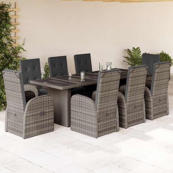 vidaXL Set da Pranzo da Giardino 9 pz con Cuscini in Polyrattan Grigio