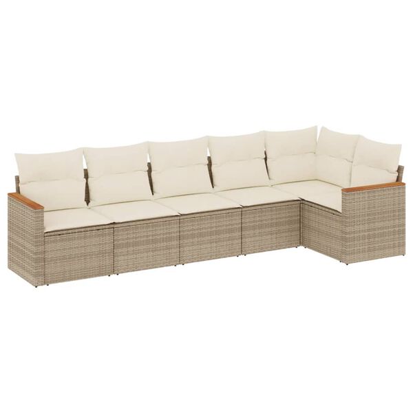 vidaXL Set Divano da Giardino 6 pz con Cuscini Beige in Polyrattan