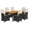 vidaXL Set da Pranzo da Giardino 7 pz Nero con Cuscini in Polyrattan