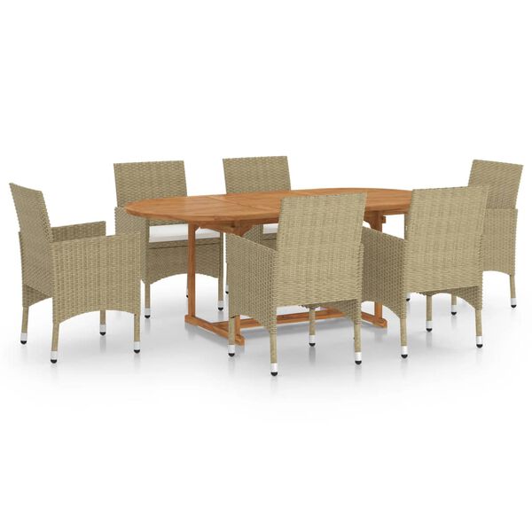 vidaXL Set Mobili da Pranzo per Giardino 7 pz in Polyrattan Beige