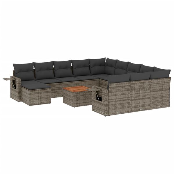 vidaXL Set Divani da Giardino 13 pz con Cuscini Grigio in Polyrattan