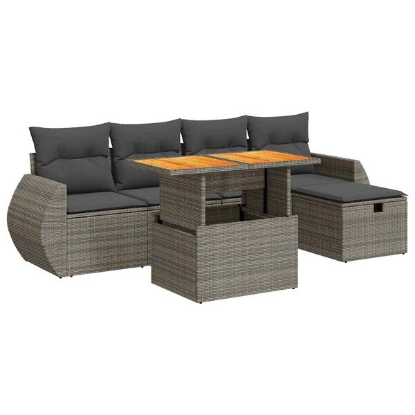 vidaXL Set Divano da Giardino 6pz con Cuscini Grigio Polyrattan Acacia