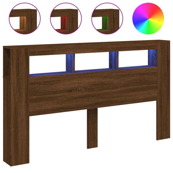 vidaXL Testiera LED Rovere Marrone 180x18,5x103,5 cm Legno Multistrato