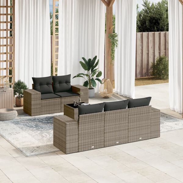 vidaXL Set Divano da Giardino 6 pz con Cuscini Grigio in Polyrattan