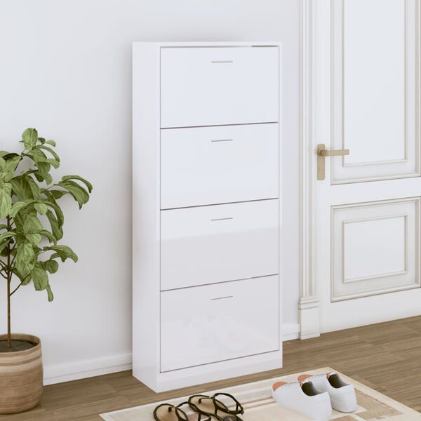 vidaXL Scarpiera Bianco Lucido 63x24x147 cm in Legno Multistrato