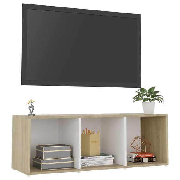 vidaXL Mobile TV Bianco e Rovere Sonoma 107x35x37 cm Legno Multistrato