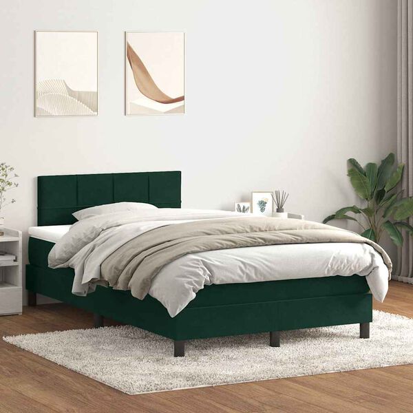 vidaXL Letto a Molle con Materasso e LED Verde Scuro 120x220 cm Velluto