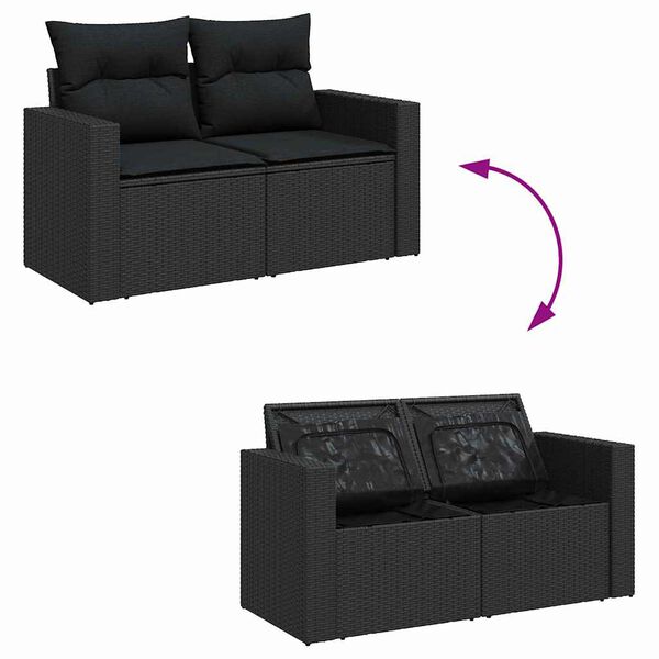 vidaXL Set Divano da Giardino con cuscino 13 pcs Nero polyrattan