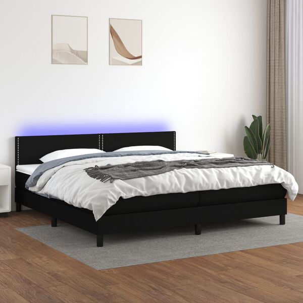vidaXL Letto a Molle Materasso e LED Nero 200x200cm in Tessuto