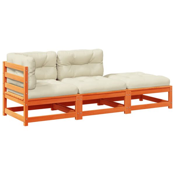 vidaXL Set Divani Giardino 3 pz con Cuscini Marrone Cera Massello Pino