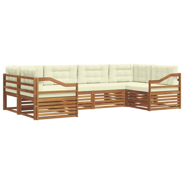 vidaXL Set divani 6 pcs Naturale e Crema Legno di Acacia Massello