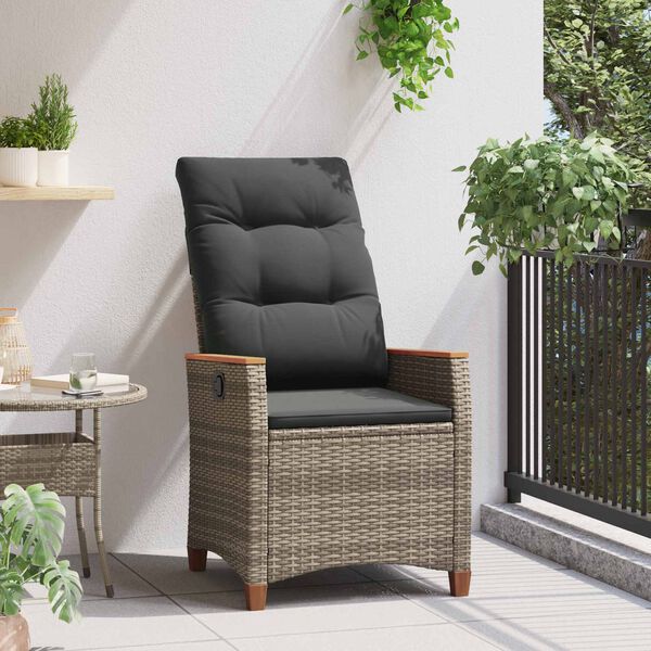 vidaXL Sedia da giardino reclinabile Grigio e Blu Navy polyrattan