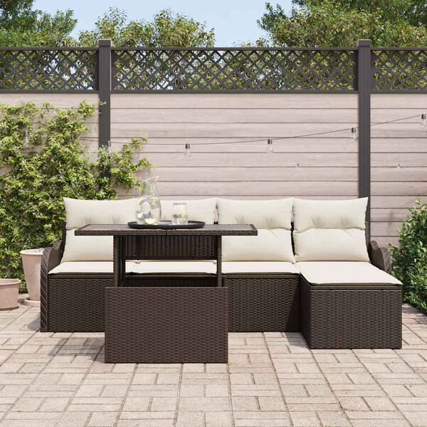 vidaXL Set da esterno con cuscino 6 pcs Marrone Poly Rattan